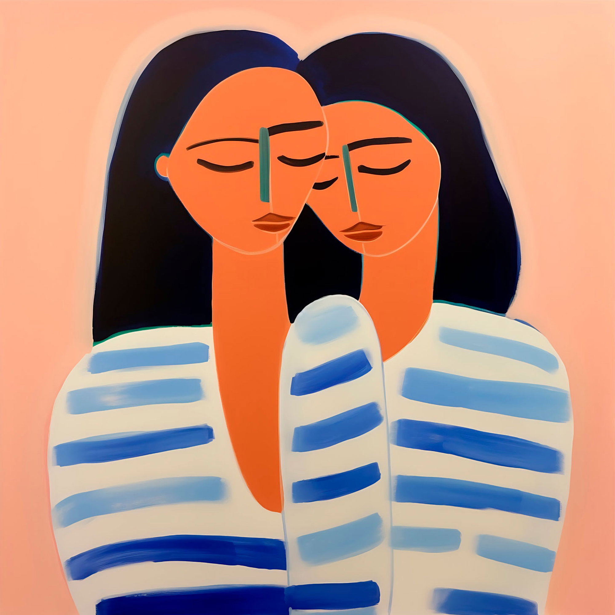 Sisters in blue stripes