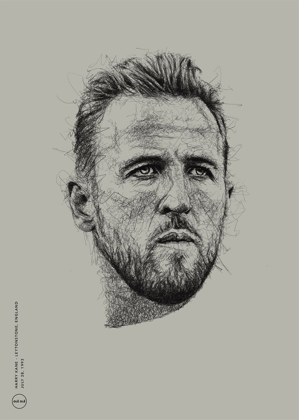 Plakaten Icons Harry Kane af Olé Olé, portræt i skitsestil