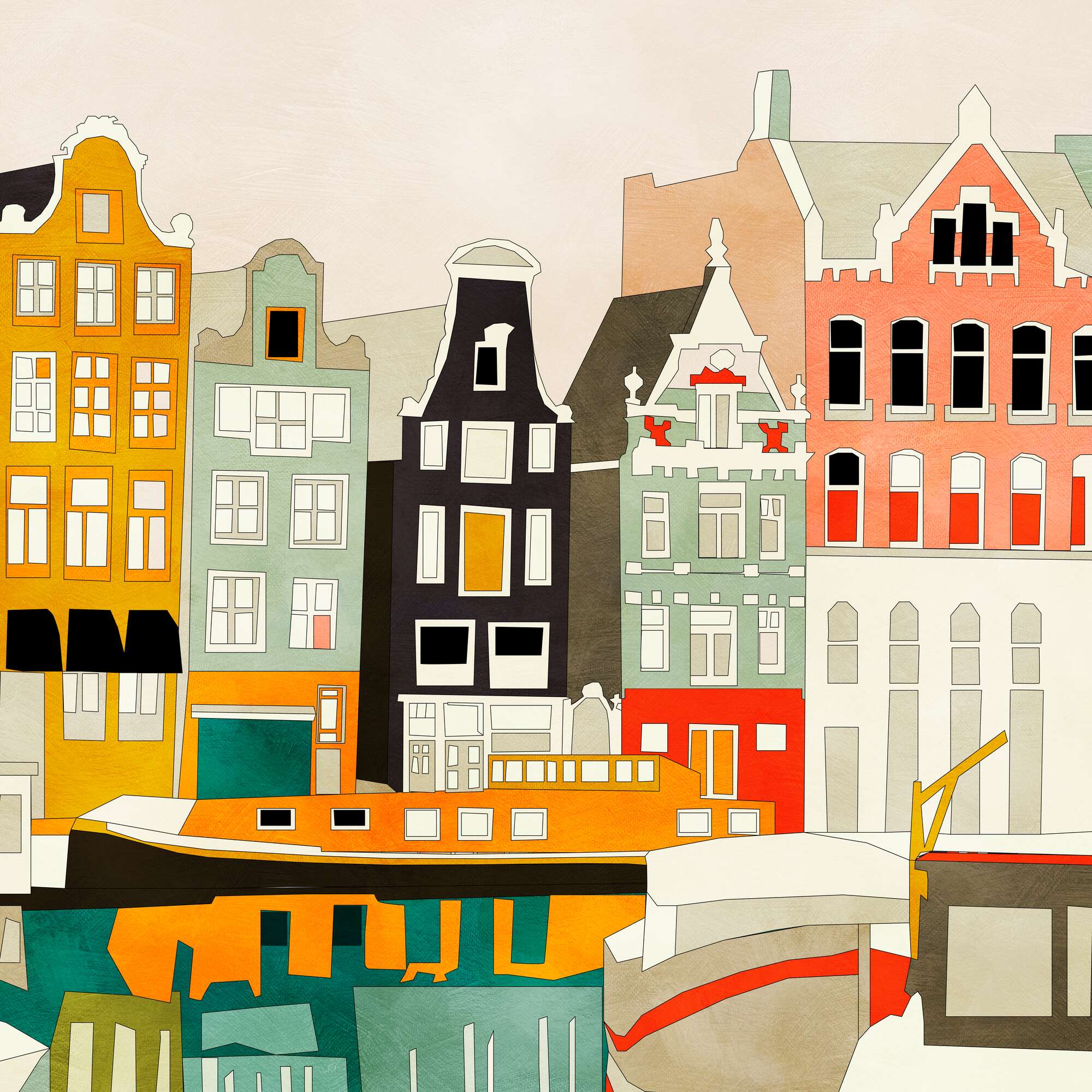 Amsterdam houses with ships, view 1
