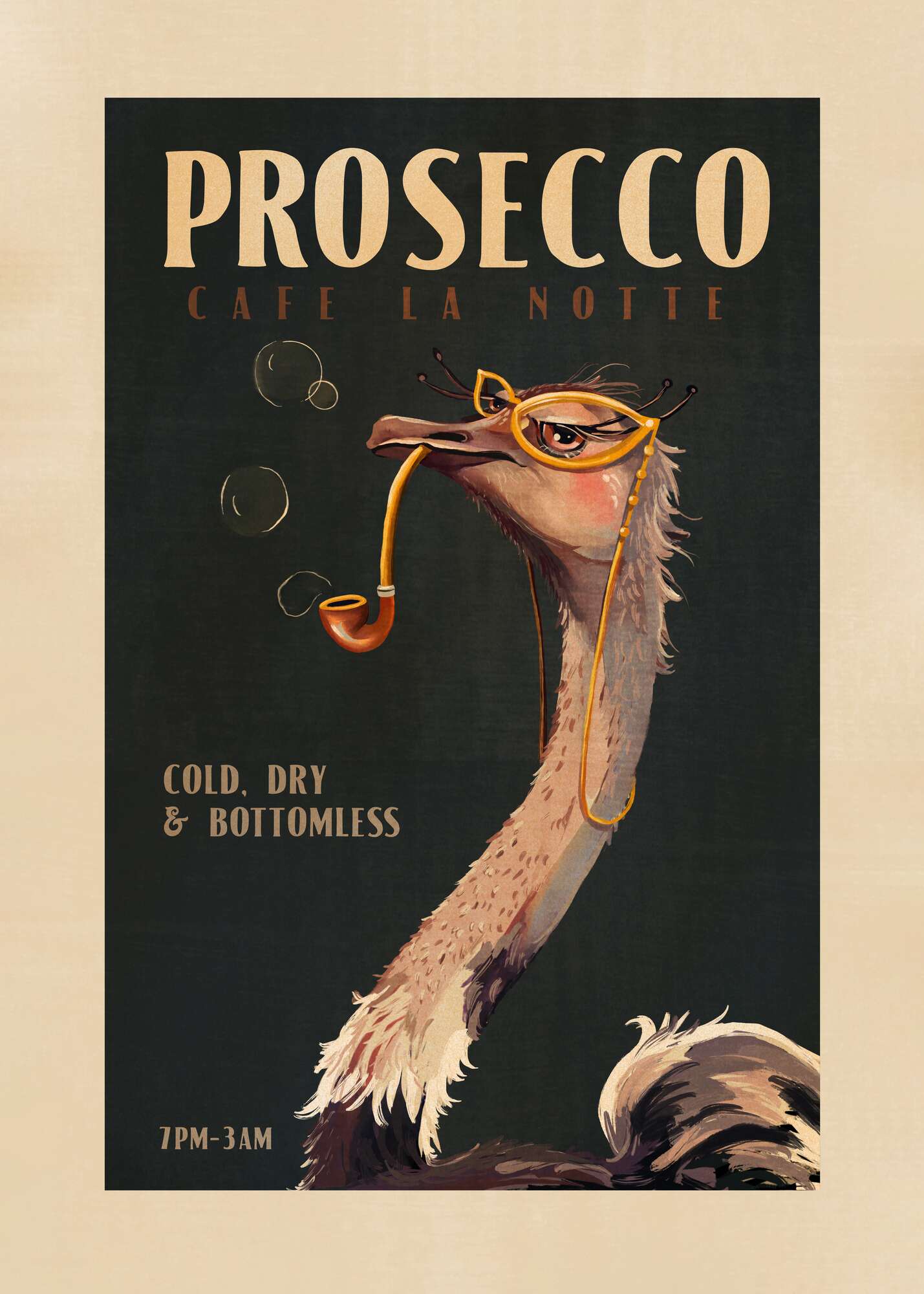 Art Deco Prosecco Wall Art Of An Ostrich