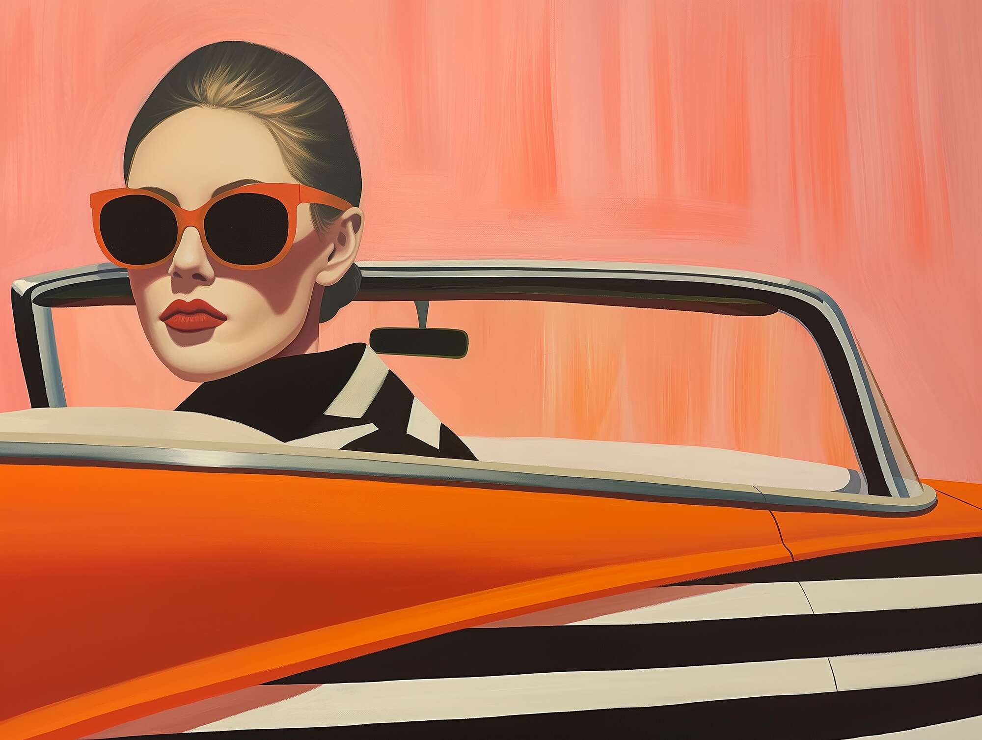 Stylish Woman Orange Car