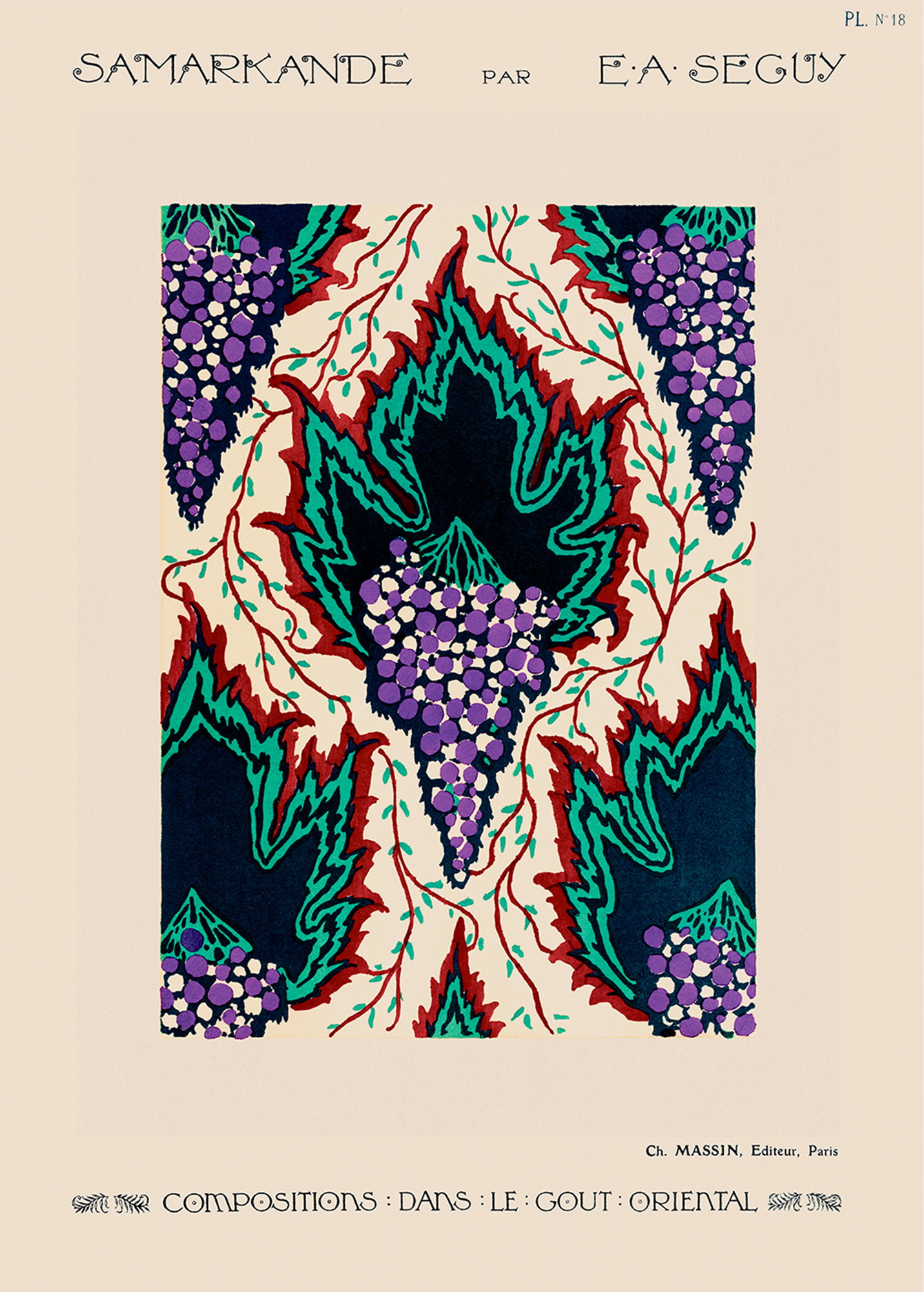 Botanical Pochoirc Pattern In Art Nouveau Style