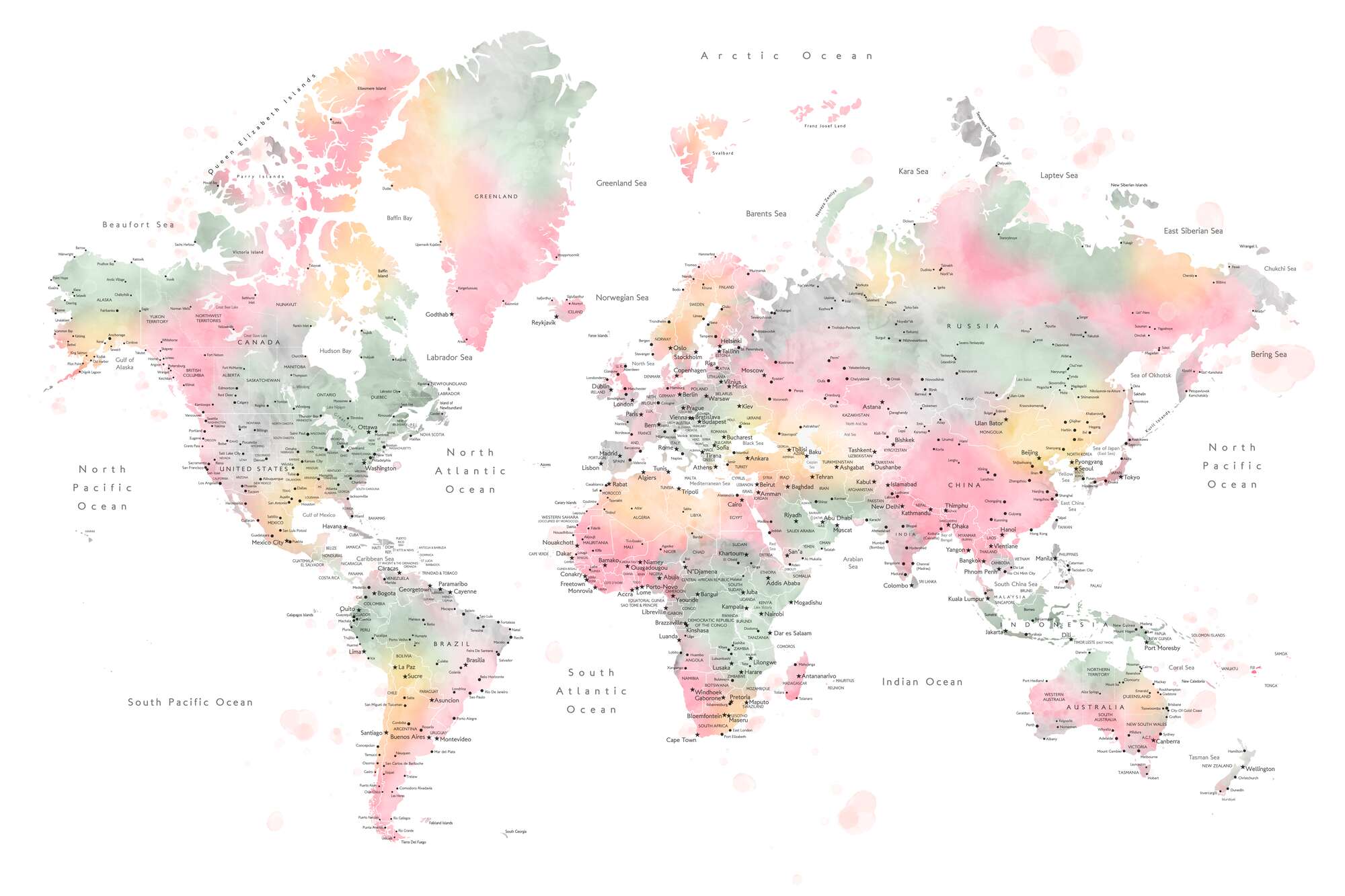 Soft Watercolor World Map